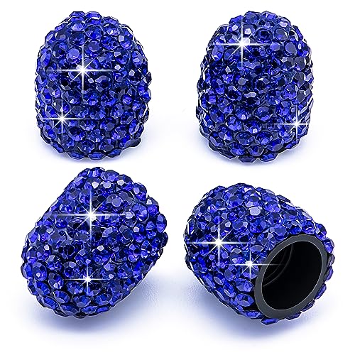 MEAJOO 4PCS Bling Crystal Diamond Tire Stem Valve Caps Dustproof Car Wheel Tire Valve Caps Universal Tire Valve Stem Covers for Cars SUV Trucks Bikes Motorcycles Bicycles Blue - Image 1