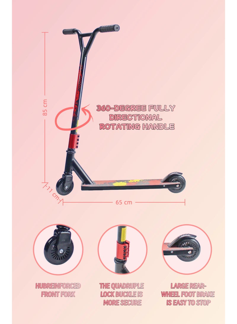 2 Wheels Stunt Scooter–Pro Scooter for Tricks With Aluminium Grip Tape Deck, 110 mm Aluminium Wheels, Wide T-Tube Handlebars, Steel Brake, Lightweight 360 Degree Stunts. For Beginner and Intermediate Level. - Image 2