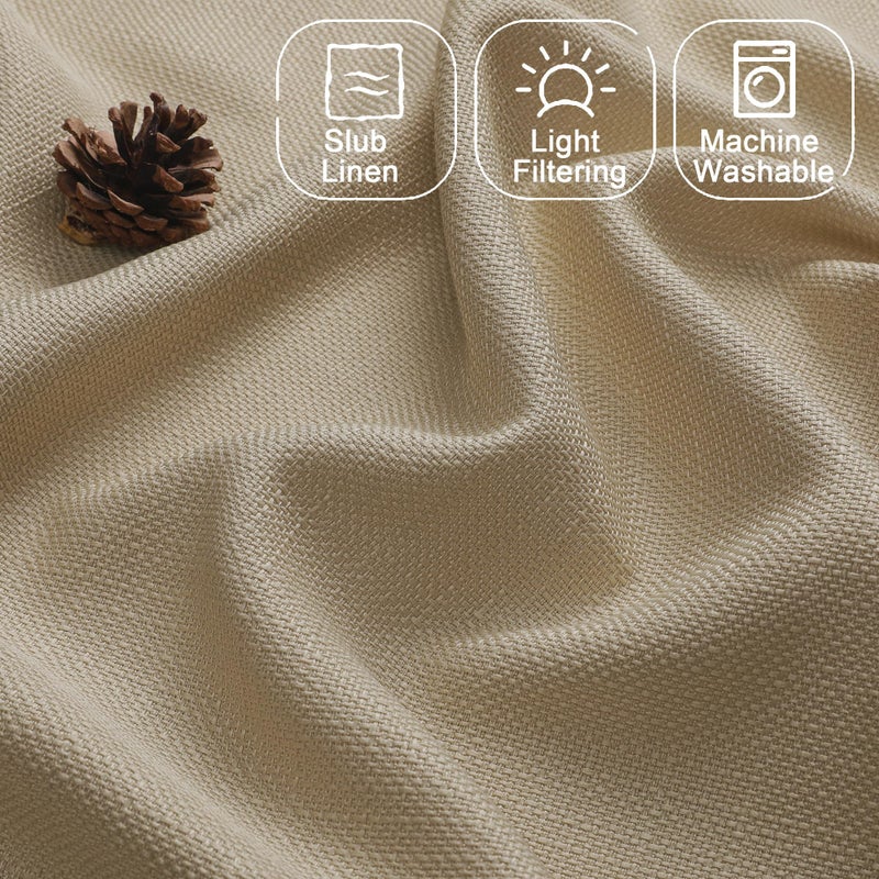 Chyhomenyc Camel Kitchen Curtains 24 Inch Length, Faux Linen Textured Light Filtering Short Window Curtains for Bathroom Basement, Each 30x24 Inch - Image 3