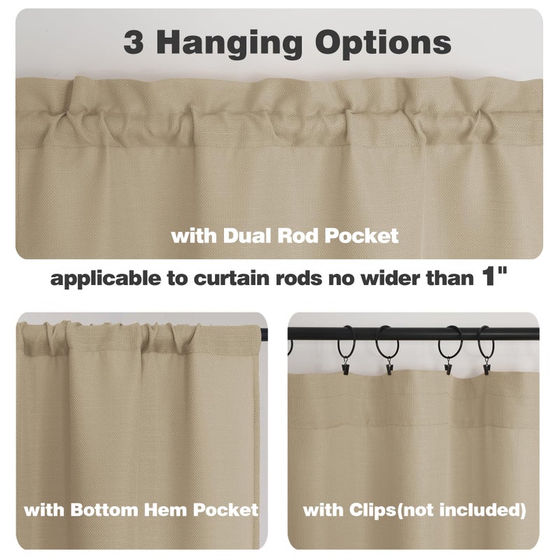 Chyhomenyc Camel Kitchen Curtains 24 Inch Length, Faux Linen Textured Light Filtering Short Window Curtains for Bathroom Basement, Each 30x24 Inch - Image 4