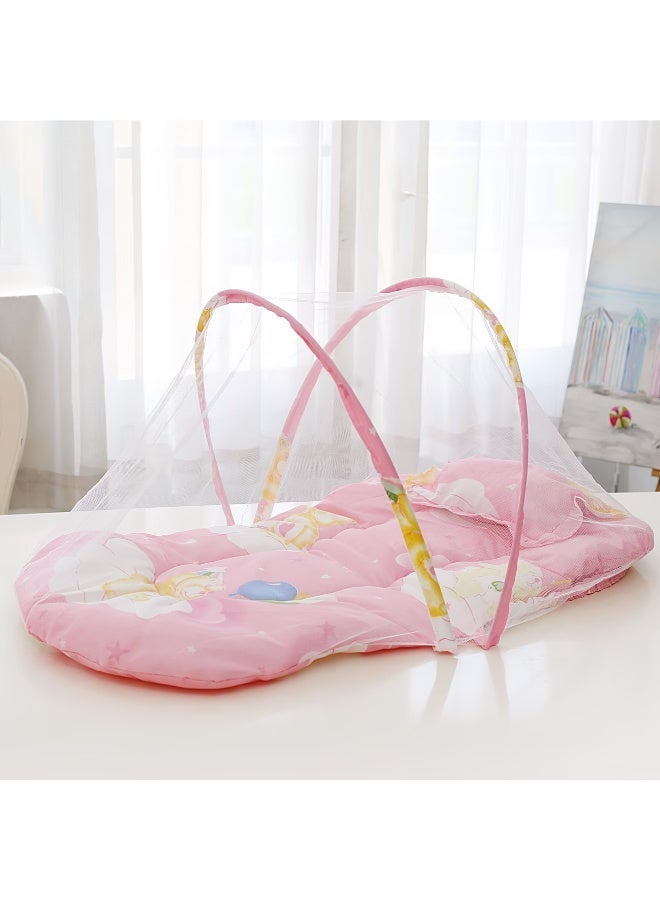 Arabash Baby Mosquito Net Bed, Soft Cartoon Infant Sleeping Mat with Netting, Foldable Baby Crib Bassinet for Newborn, Travel Portable Baby Nest - Pink - Image 3