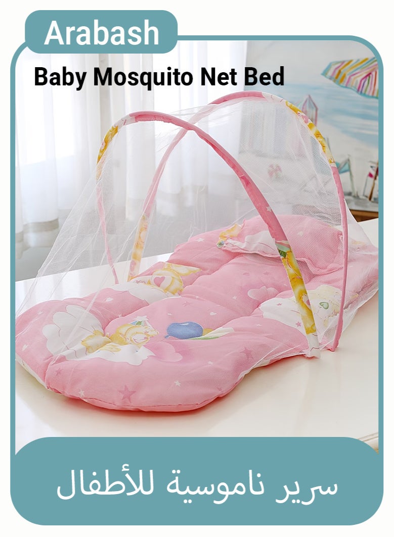 Arabash Baby Mosquito Net Bed, Soft Cartoon Infant Sleeping Mat with Netting, Foldable Baby Crib Bassinet for Newborn, Travel Portable Baby Nest - Pink - Image 1