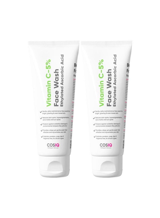 CosIQ Cos-IQ 5% Vitamin C Face Wash Pack of 2 x 100ml For Glowing And Brightening Skin | All Skin Types | Fight Acne, Dark Sport, Hyperpigmentation & Sun Sports|Multi-Action Formula Facewash For Women & Men - Image 1