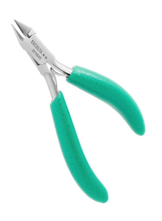 إكسلتا قاطع أسلاك صلب شبه مستوي برأس مخروطي صغير من Excelta 2876EHT، مصنوع من الفولاذ المقاوم للصدأ وحشوات من الكربيد، مقاوم للتآكل، مقابض مبطنة مضادة للكهرباء الساكنة، الطول الإجمالي 4.25 بوصة، متوسط - Image 1