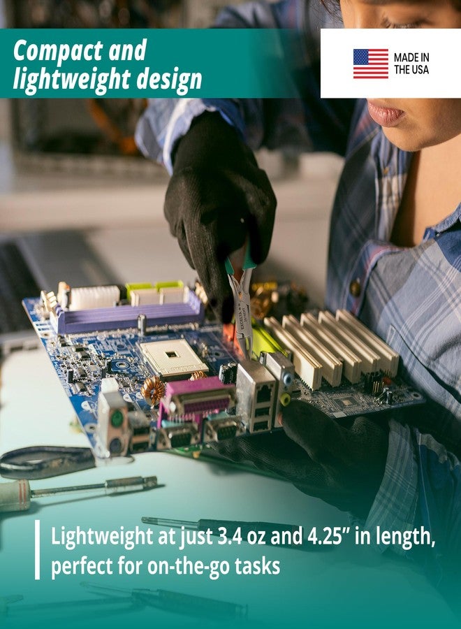 إكسلتا قاطع أسلاك صلب شبه مستوي برأس مخروطي صغير من Excelta 2876EHT، مصنوع من الفولاذ المقاوم للصدأ وحشوات من الكربيد، مقاوم للتآكل، مقابض مبطنة مضادة للكهرباء الساكنة، الطول الإجمالي 4.25 بوصة، متوسط - Image 4