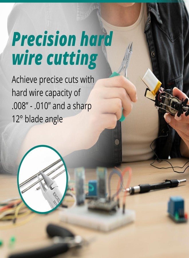 إكسلتا قاطع أسلاك صلب شبه مستوي برأس مخروطي صغير من Excelta 2876EHT، مصنوع من الفولاذ المقاوم للصدأ وحشوات من الكربيد، مقاوم للتآكل، مقابض مبطنة مضادة للكهرباء الساكنة، الطول الإجمالي 4.25 بوصة، متوسط - Image 2