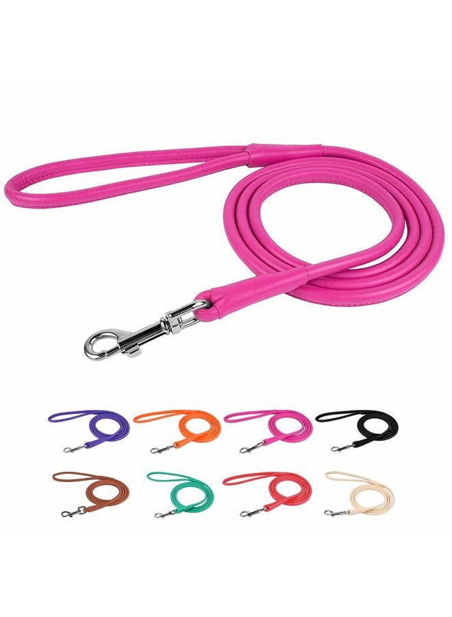 CollarDirect Rolled Leather Dog Leash 4ft, Soft Padded Training Leather Dog Lead 6ft, Puppy Leash Rolled Leather Small Medium Large Black Blue Red Orange Green Pink White (Pink, Size XL 6ft) - Image 1