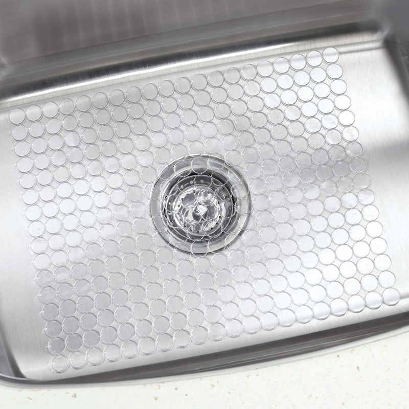 InterDesign Orbz Anti Slip Kitchen Sink Dish Drying Mat with Quick Draining Design Soft Plastic Sink Protector for Cushions Sinks Stemware Glasses Dishes Large Clear - Image 3