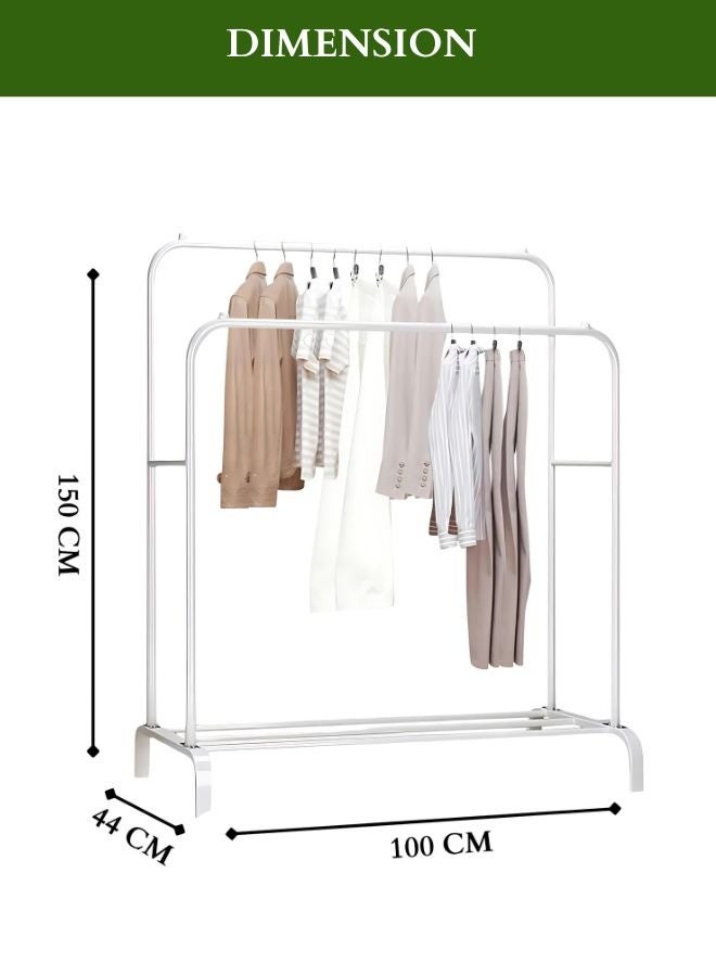 Rack Store Garment Rack Double Pole Heavy Duty Curved Shape Hanging Clothes Hooks & Bottom Storage Shelf Organizer for Shoes Commercial Grade Multi Purpose Entryway Shelving Unit With Wheels White - Image 4