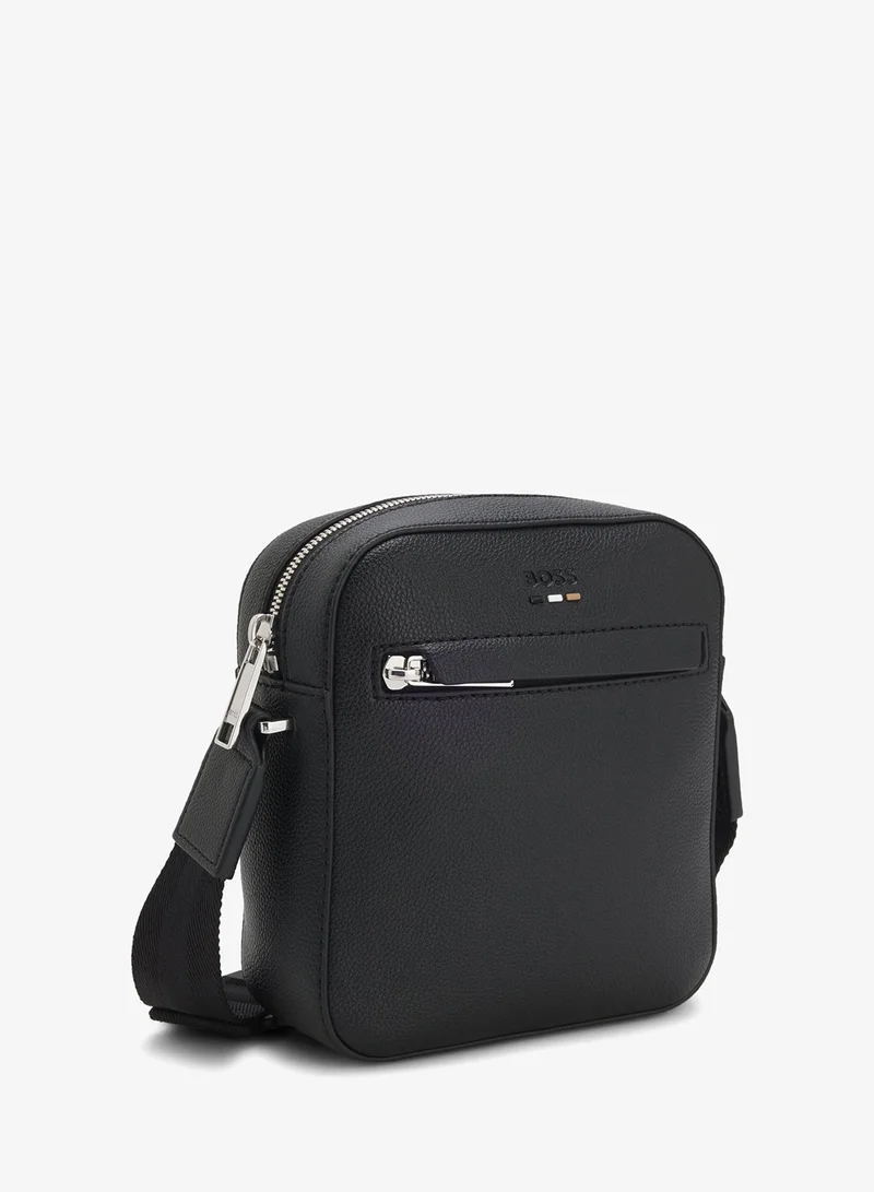 BOSS Grained faux-leather reporter bag with signature-stripe trim
