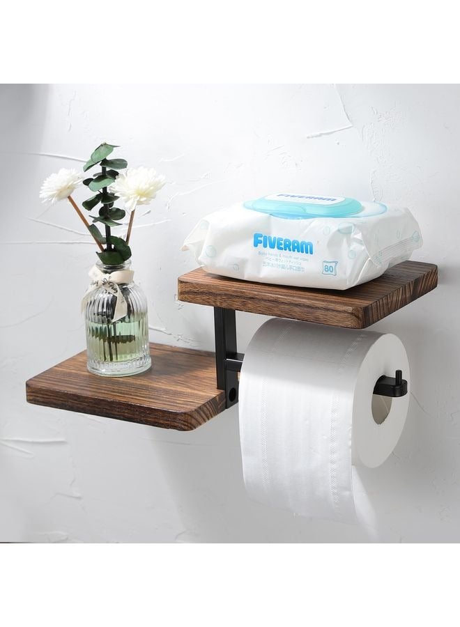 هومستر حامل ورق المراحيض الخشبية المثبتة على الحائط -حامل مناديل الحمام حامل الدحرجة حامل الجدار الخشبي حامل ورق المراحيض مع الرف - Image 2