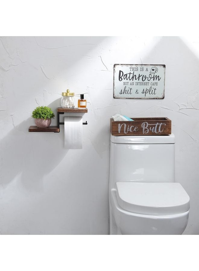 هومستر حامل ورق المراحيض الخشبية المثبتة على الحائط -حامل مناديل الحمام حامل الدحرجة حامل الجدار الخشبي حامل ورق المراحيض مع الرف - Image 4