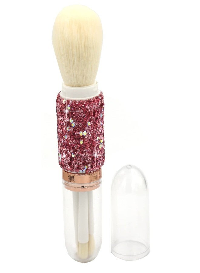 Bestbling Bling bling Rhinestones Mini Makeup Brush Set for Eyes and Face - 4 in 1 Portable Makeup Brush Set with Extendable Handle (Pink) - Image 1