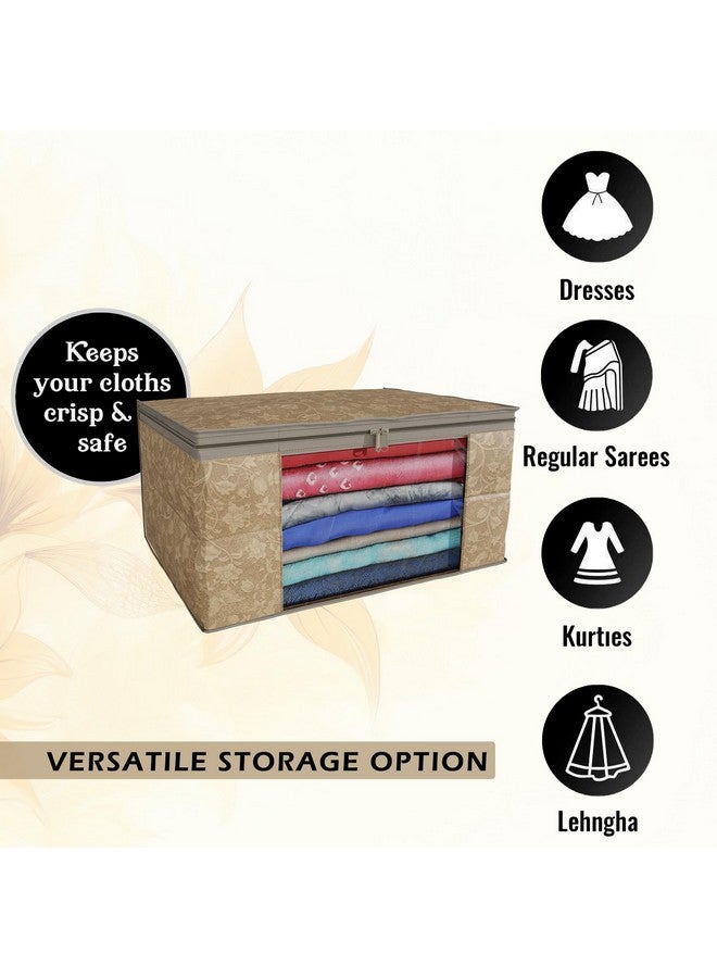 Kuber Industries Kuber Industries (Pack of 12) Saree Covers | Foldable Storage Bag for Almirah & Wardrobe | Non-Woven Saree Bags (9 Inch) Clothes Bag for Women (New Flower) Sari Cover Bags | Brown  - Image 4
