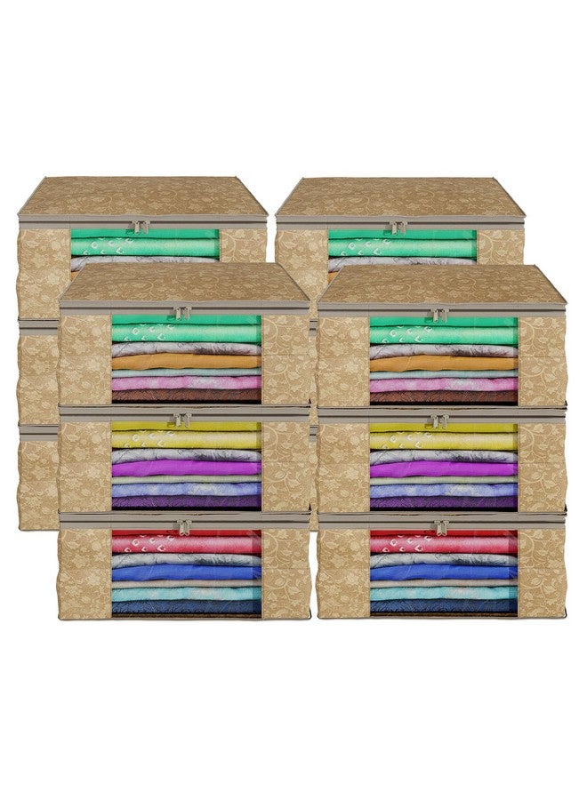 Kuber Industries Kuber Industries (Pack of 12) Saree Covers | Foldable Storage Bag for Almirah & Wardrobe | Non-Woven Saree Bags (9 Inch) Clothes Bag for Women (New Flower) Sari Cover Bags | Brown  - Image 1