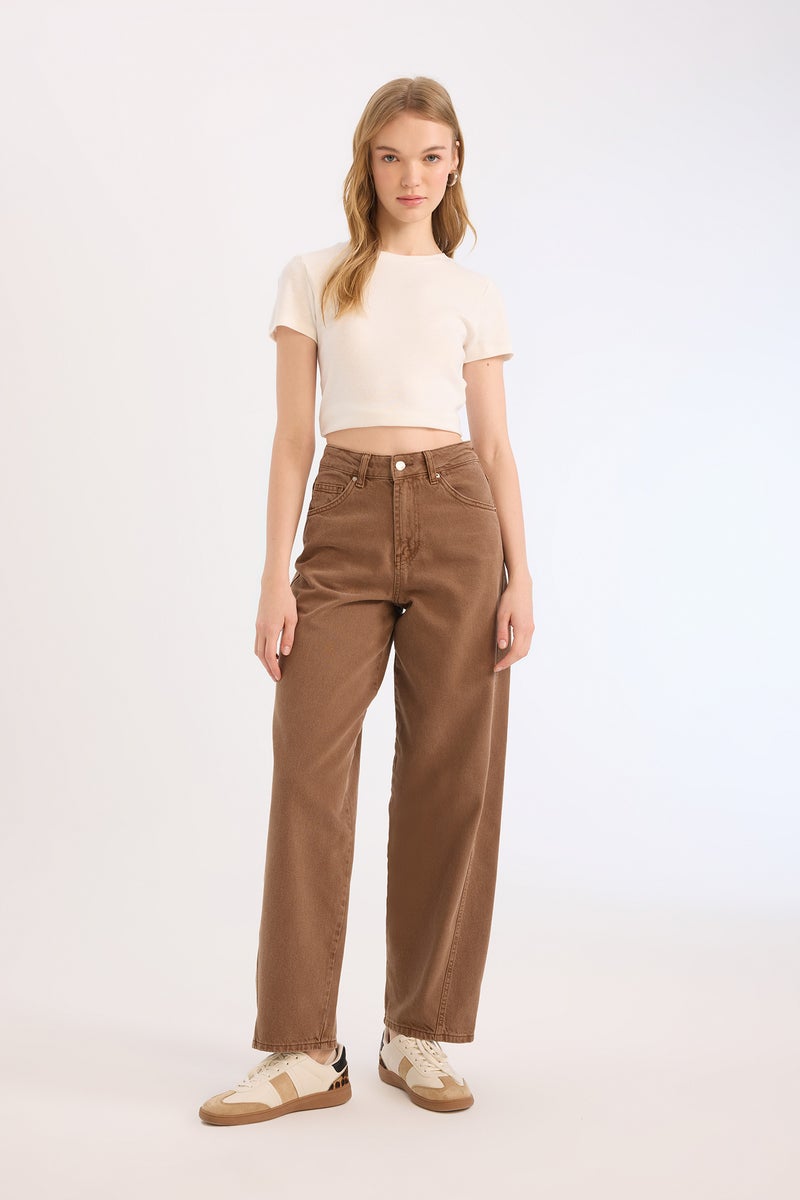DeFacto Woman Baggy Fit Washed Normal Waist Gabardine Trousers  - Image 1