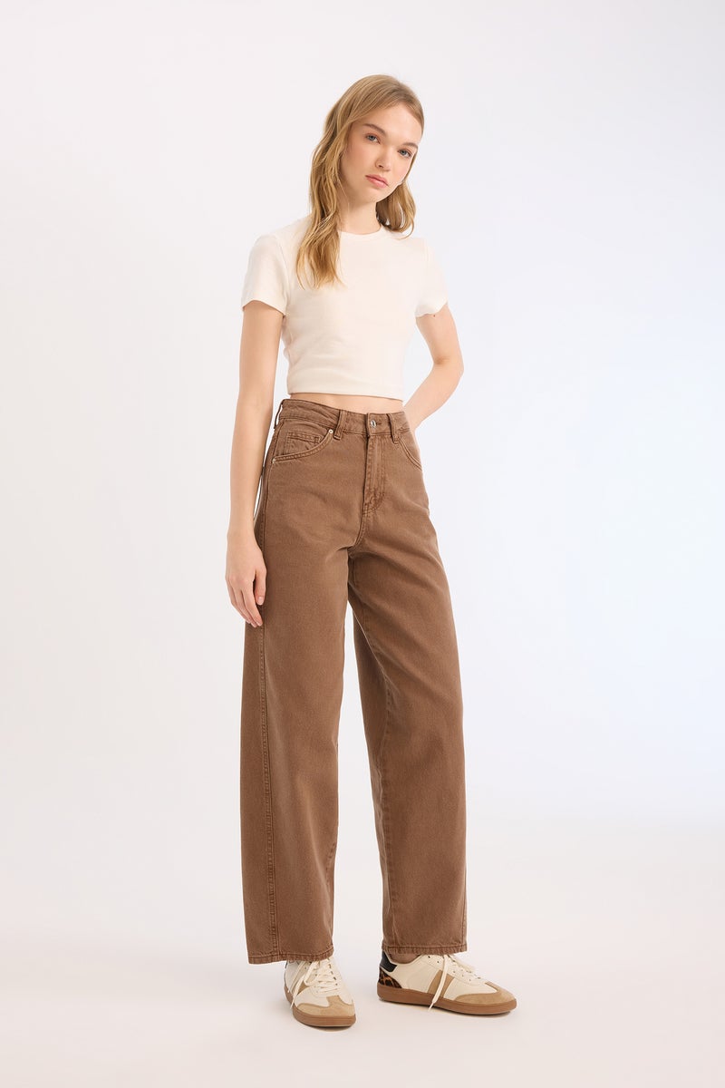 DeFacto Woman Baggy Fit Washed Normal Waist Gabardine Trousers  - Image 3
