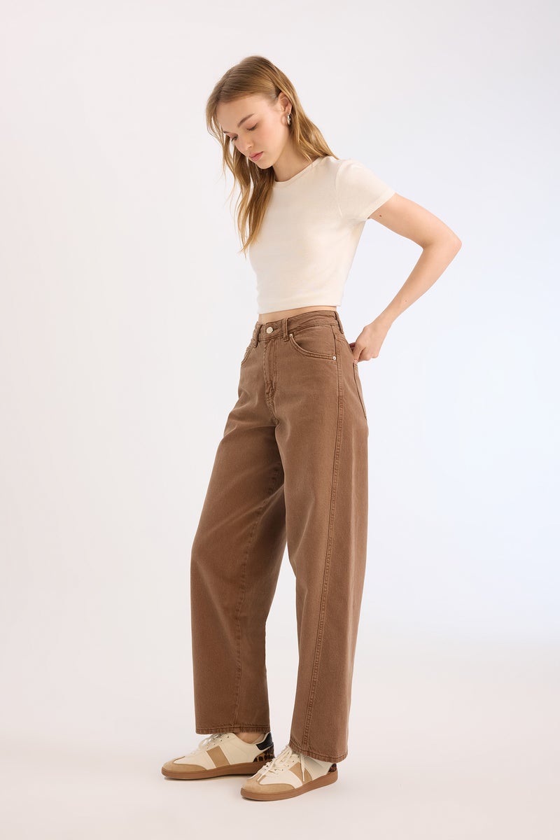 DeFacto Woman Baggy Fit Washed Normal Waist Gabardine Trousers  - Image 4