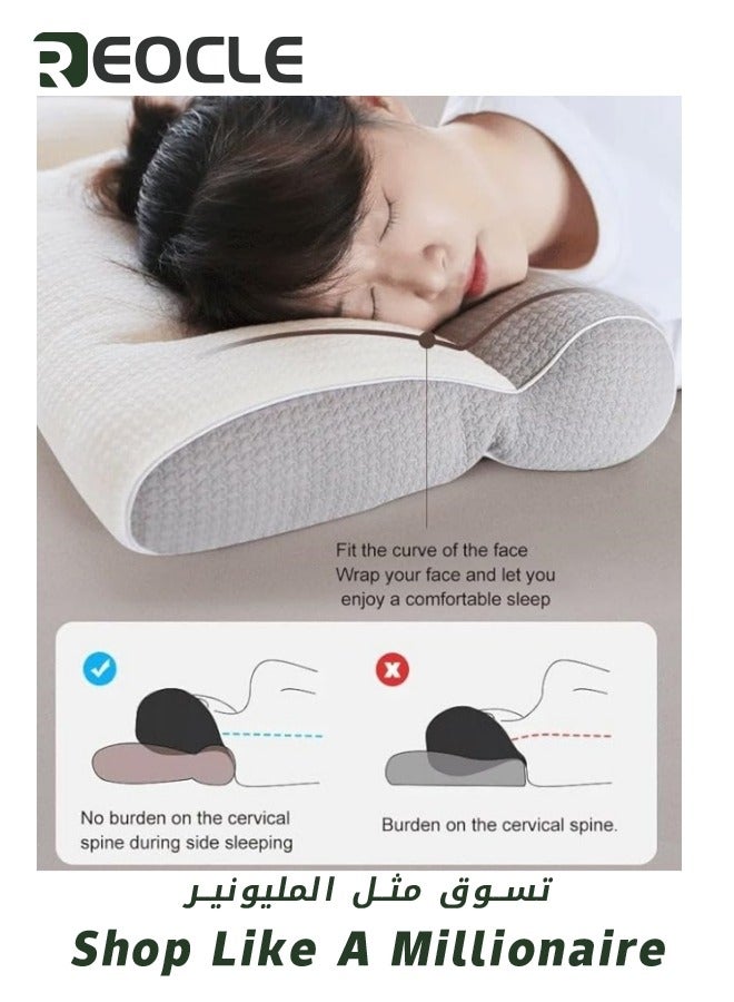 REOCLE Memory Foam Cervical Support Pillow Ergonomic Pillow To Support The Neck And Relieve Pain Suitable For Side Back And Stomach Sleepers Bed Pillow Gray - Image 5