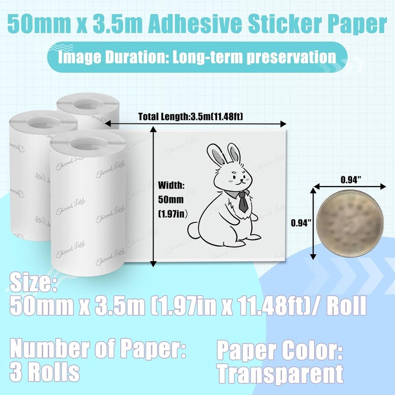 Memoking ورق ملصقات حرارية شفاف HD للطباعة الفورية متوافق مع ورق طابعة فوميمو M02/M02 Pro/M02S/P2S/M03/M04S طابعة ملصقات صغيرة 50 مم × 3.5 م، 3 لفات ملصقات لاصقة للصور، الصور، النصوص، الملاحظات - Image 5