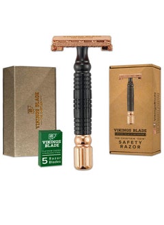 Vikings Blade VIKINGS BLADE Double Edge Safety Razor for Men + 5 Swedish Steel Blades + Luxury Case. Smooth, Reusable, Eco-Friendly (Chieftain “Odin”)  - Image 1