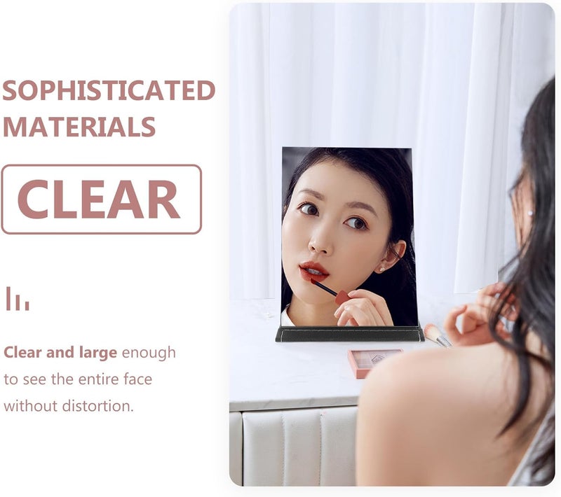 Folding Large Black Pu Leather Portable Makeup Mirror Desktop Vanity Mirror for Travel and Dressing Table Use High Definition Cosmetic for Female Home and Bedroom - Image 3