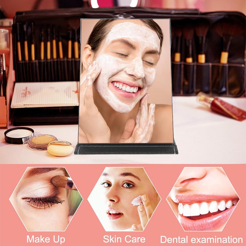 Folding Large Black Pu Leather Portable Makeup Mirror Desktop Vanity Mirror for Travel and Dressing Table Use High Definition Cosmetic for Female Home and Bedroom - Image 4