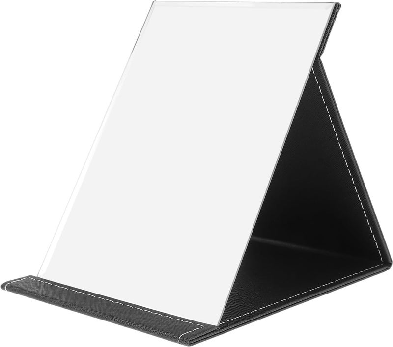 Folding Large Black Pu Leather Portable Makeup Mirror Desktop Vanity Mirror for Travel and Dressing Table Use High Definition Cosmetic for Female Home and Bedroom - Image 1