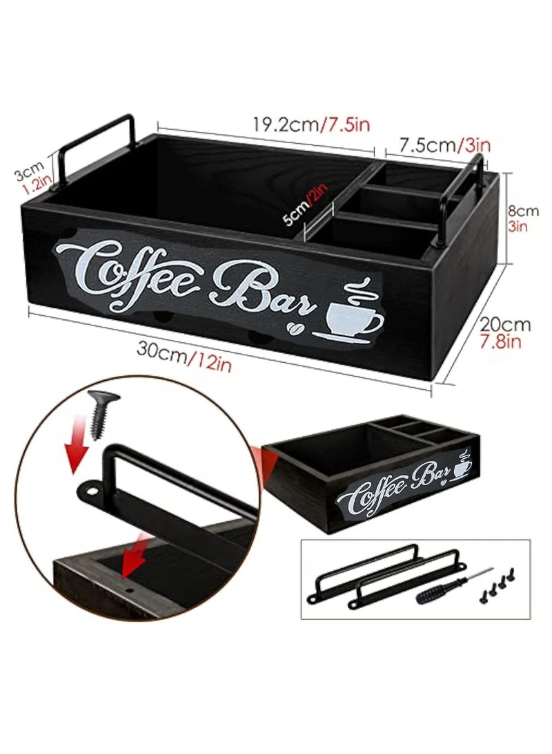 Arabest Coffee Station Organizer Wooden Coffee Bar Organizer for Countertop, Coffee Bar Accessories Organizer Farmhouse Kcup Coffee Pod Holder Storage Basket with Handle - Black - Image 4