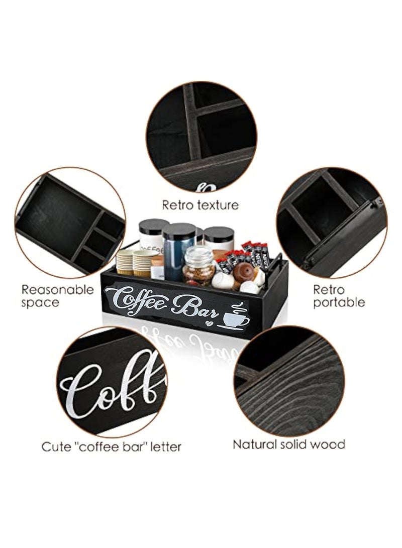 Arabest Coffee Station Organizer Wooden Coffee Bar Organizer for Countertop, Coffee Bar Accessories Organizer Farmhouse Kcup Coffee Pod Holder Storage Basket with Handle - Black - Image 5