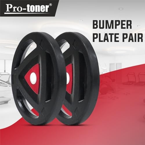 Protoner Rubber-Coated Metal Integrated 30 mm & 50 mm Olympic Barbell Rubber weight plates, Diameter | Rubber Weight | Spare Gym Weightlifting Platesl, Black and Red (50 mm, 5 kg(2.5kg x 2)) - Image 2