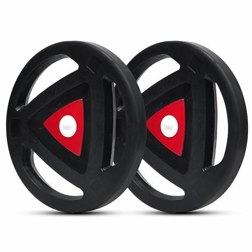 Protoner Rubber-Coated Metal Integrated 30 mm & 50 mm Olympic Barbell Rubber weight plates, Diameter | Rubber Weight | Spare Gym Weightlifting Platesl, Black and Red (50 mm, 5 kg(2.5kg x 2)) - Image 4