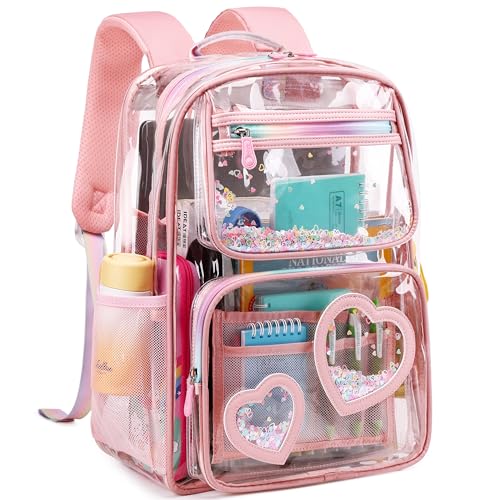 Hidds Clear Backpack for Kids Teens Girls Women Heavy Duty See Through Backpacks Cute Elementary Middle High School Bags Thick TPU Transparent Bookbag for College Stadium Events Security TravelPink - Image 1