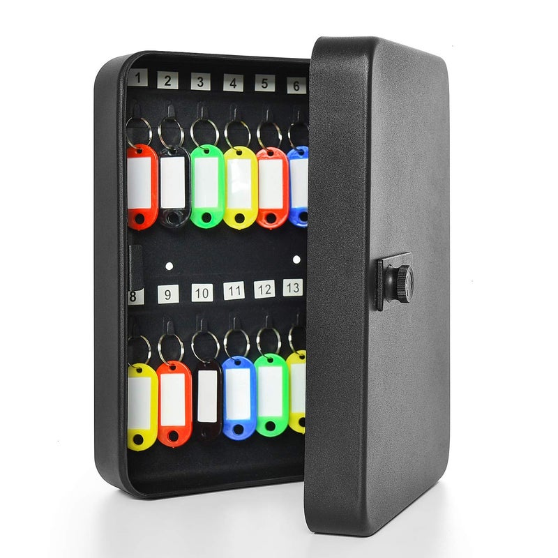 Gonioa 28 Key Cabinet Wall Mount Steel Key Box Wall Mount with Code Combination Lock Box with Code Featuring Hooks and Tags