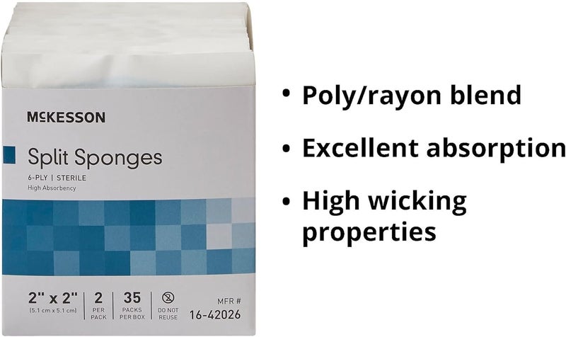 McKesson Split Sponges 6Ply Sterile IV and Tracheostomy Dressings PolyesterRayon Blend 2 in x 2 in 2 per Pack 20 Packs 1400 Total - Image 3