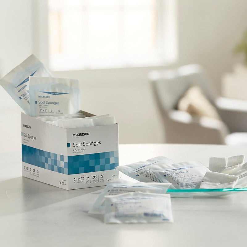 McKesson Split Sponges 6Ply Sterile IV and Tracheostomy Dressings PolyesterRayon Blend 2 in x 2 in 2 per Pack 20 Packs 1400 Total - Image 5