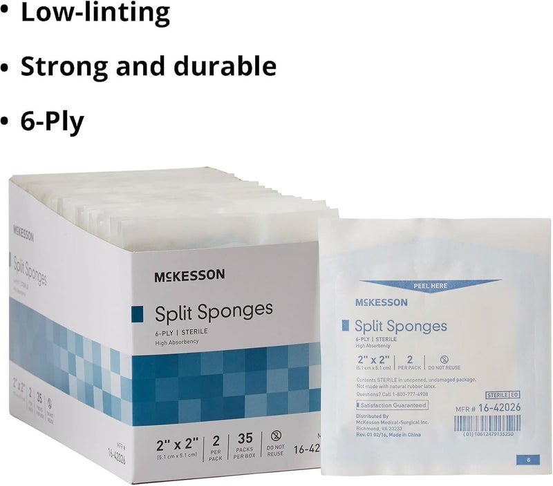 McKesson Split Sponges 6Ply Sterile IV and Tracheostomy Dressings PolyesterRayon Blend 2 in x 2 in 2 per Pack 20 Packs 1400 Total - Image 4