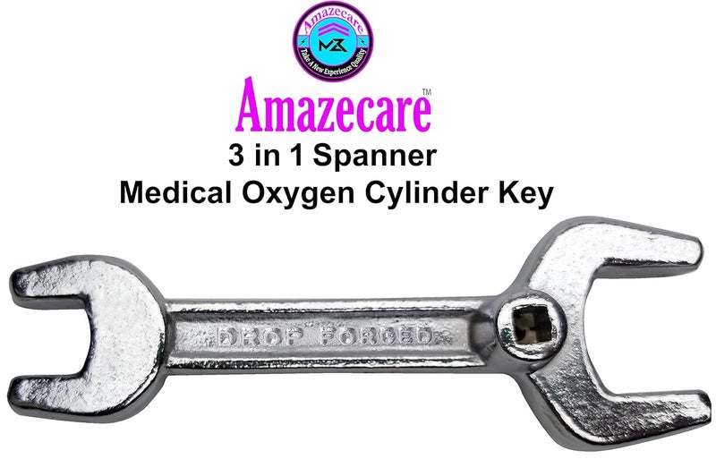 Amazecare Amazecare Open End 3 in 1 Spanner Double Side Medical Oxygen Cylinder Key Oxygen Cylinder Wrench Key Double Sided Speciality Drop Forged - Image 2