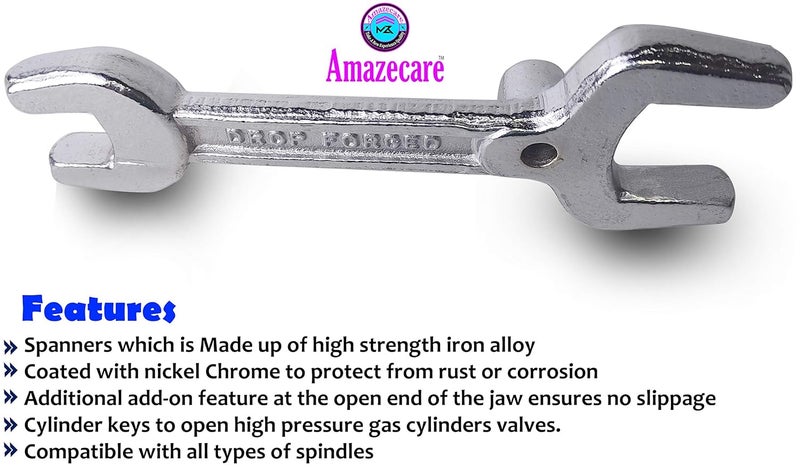Amazecare Amazecare Open End 3 in 1 Spanner Double Side Medical Oxygen Cylinder Key Oxygen Cylinder Wrench Key Double Sided Speciality Drop Forged - Image 3