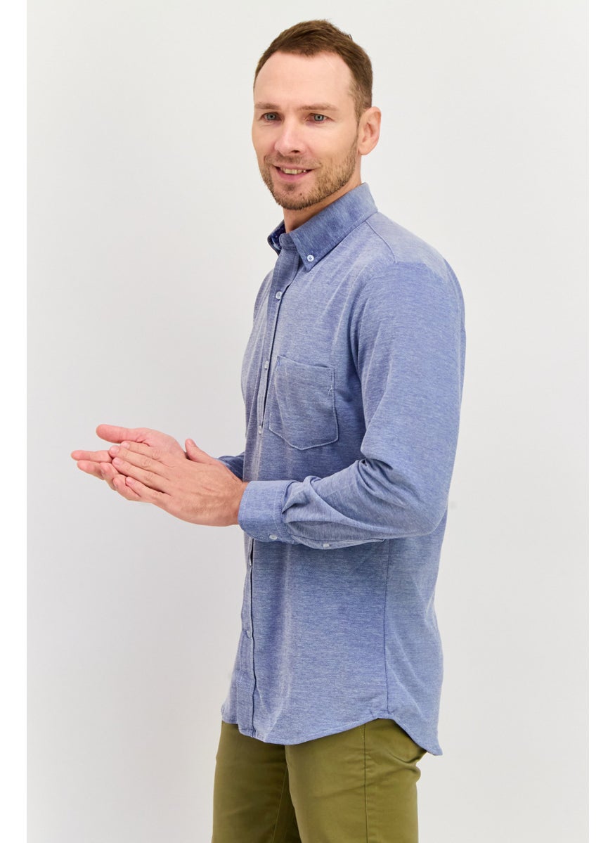 Tailorbyrd Men Regular Fit Heather Long Sleeves Casual Shirt, Navy  - Image 3