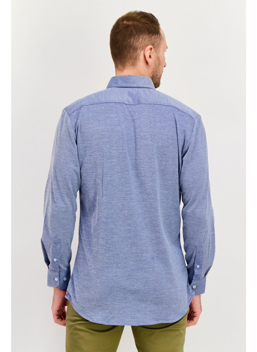 Tailorbyrd Men Regular Fit Heather Long Sleeves Casual Shirt, Navy  - Image 4