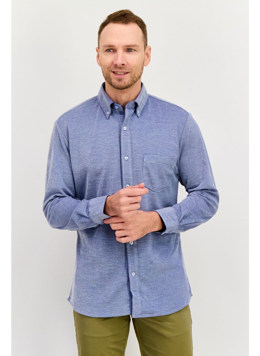 Tailorbyrd Men Regular Fit Heather Long Sleeves Casual Shirt, Navy  - Image 1