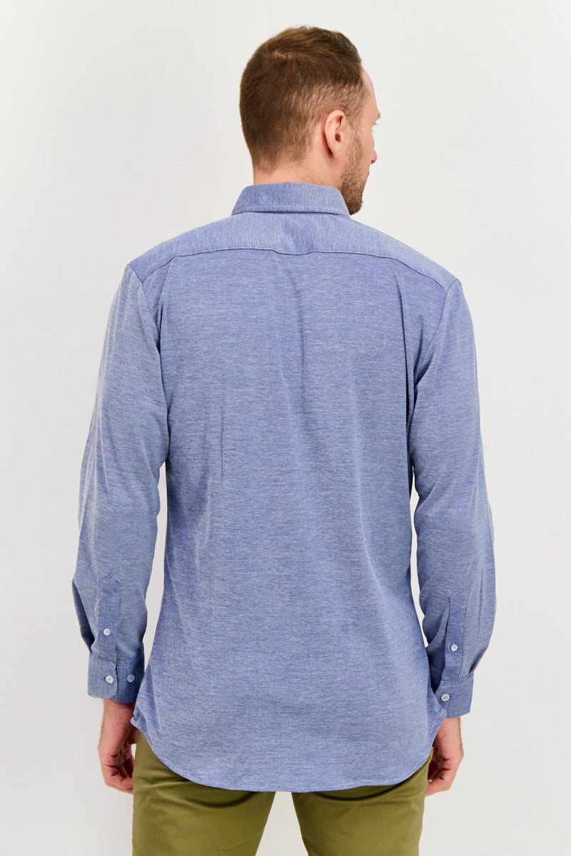 Tailorbyrd Men Regular Fit Heather Long Sleeves Casual Shirt, Navy - Image 4