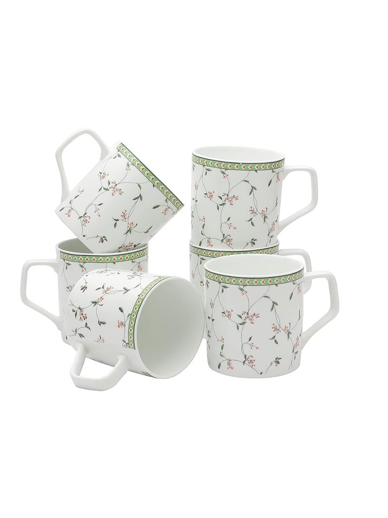 JCPL Fine Ceramic TeaCoffee Mugs Set of 6180 ml Each Green Floral Cups 6 Pcs - Image 2