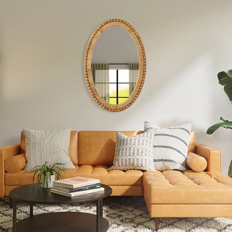 Synovana Rattan Wall Mirror - Boho Handmade Wicker Mirror Rustic Farmhouse Mirrors for Bathroom Entryway Wall Decor, 20" x 30", Oval - Image 4