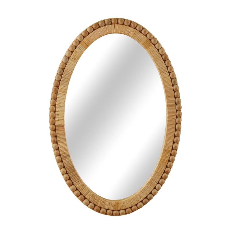 Synovana Rattan Wall Mirror - Boho Handmade Wicker Mirror Rustic Farmhouse Mirrors for Bathroom Entryway Wall Decor, 20" x 30", Oval - Image 1