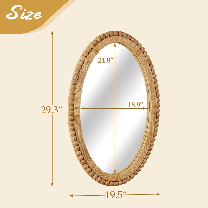 Synovana Rattan Wall Mirror - Boho Handmade Wicker Mirror Rustic Farmhouse Mirrors for Bathroom Entryway Wall Decor, 20" x 30", Oval - Image 2