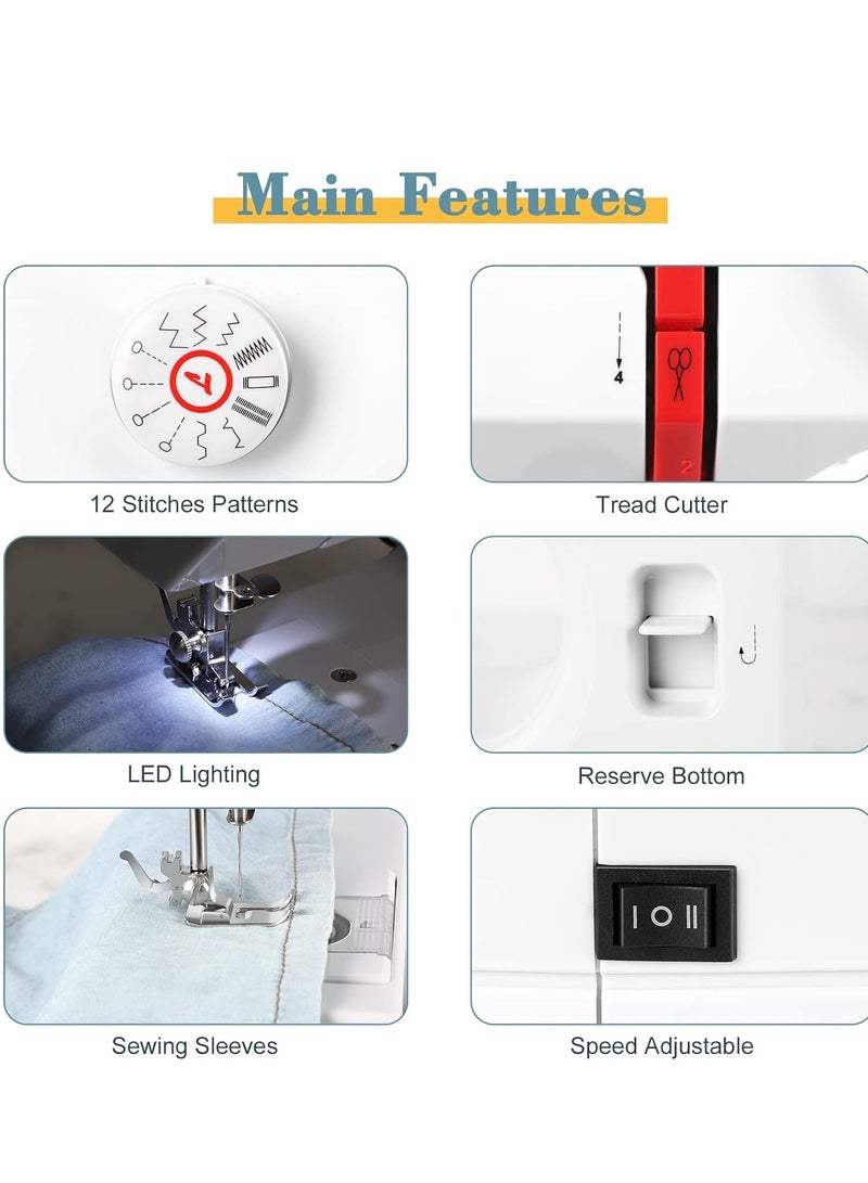 Sharpdo Electric Sewing Machine Double speed, 12-Needle Household Portable Sewing Machine For Beginners, Clothing, Fabrics or Leather - Image 2