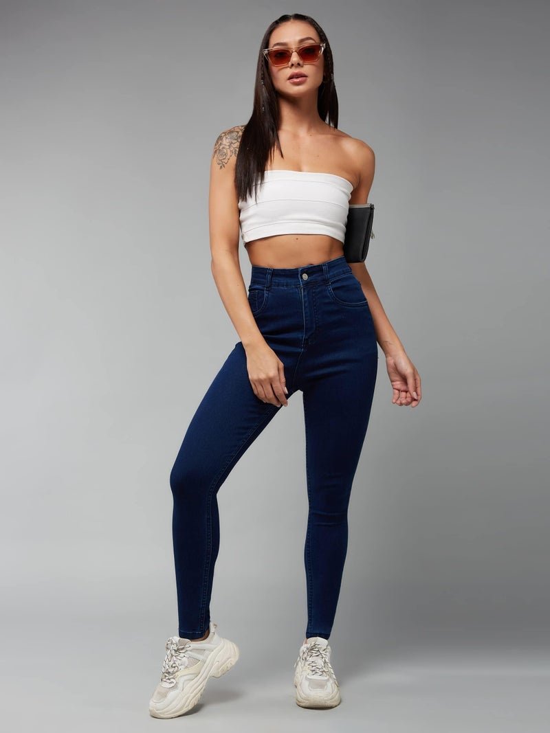 Miss Chase Women's Skinny Fit High/Mid Rise Regular Length Stretchable Denim Jeans (MCSS21DEN99-38-320-38, Presidential Blue, 38) - Image 3