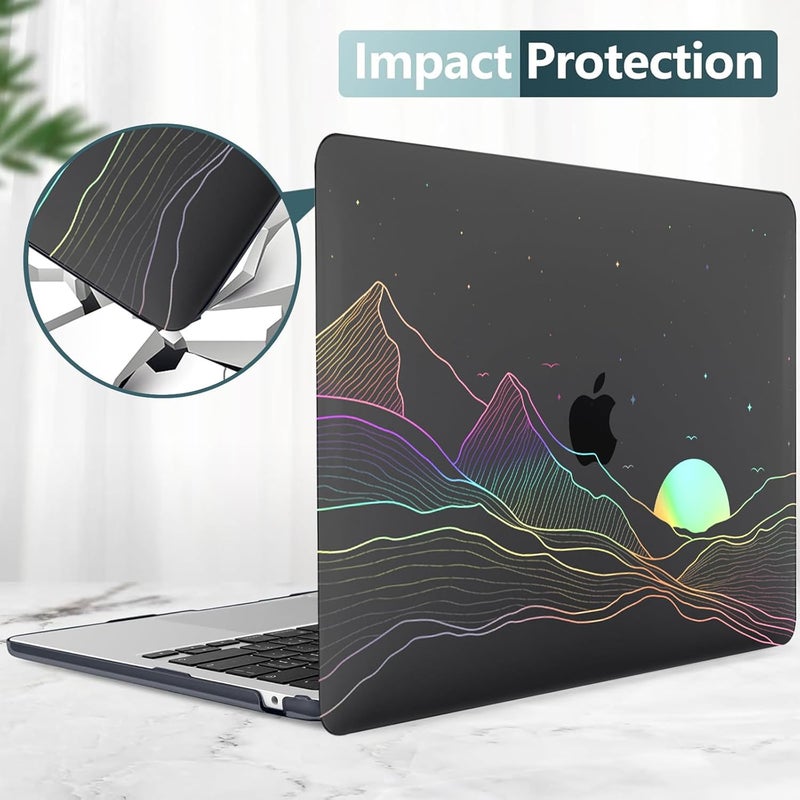 KEROM Clear Black Case for MacBook Pro 13 inch 2022-2016 M2 M1 A2338 A2289 A2251 A2159 A1989 A1706, MacBook Pro 13 inch Clear Case with Design, Plastic Hard Shell Case & Keyboard Cover, Sunrise - Image 2